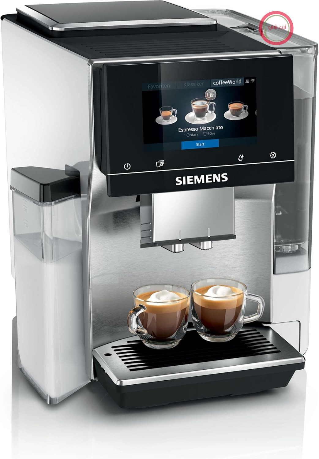 زیمنس، دستگاه قهوه‌ساز تمام اتوماتیک، EQ700، نمایشگر iSelect، coffeeWorld، دم‌نوش سرد، دم‌نوش آهسته، ظرف شیر، آداپتور برای قالب‌های شیر، Home Connect، استیل ضد زنگ، سفید، TQ715R03 انتگرال