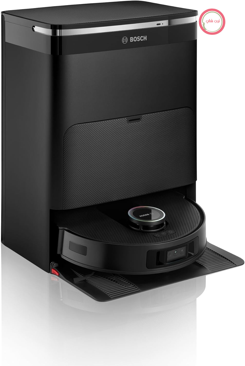 جاروبرقی رباتیک Bosch Spotless Max Cam BCRDW3BX با عملکرد تی کشیدن، قدرت مکش ۱۱۰۰۰ پاسکال، پدهای تی چرخشی، ایستگاه خدمات خشک/مرطوب، خود تمیزشونده، دوربین Smart Vision، کنترل از طریق اپلیکیشن، مشکی
