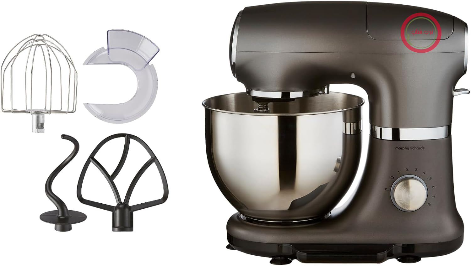 غذا ساز همزن ایستاده مورفی ریچاردز انگلستان Morphy Richards ۵.۵ لیتر، آلومینیوم دایکاست، تایمر و مقیاس یکپارچه، ۸ حالت سرعت، عملکرد پالس، شامل لوازم جانبی: قلاب خمیر، همزن، همزن، درب کاسه، ۱ عدد