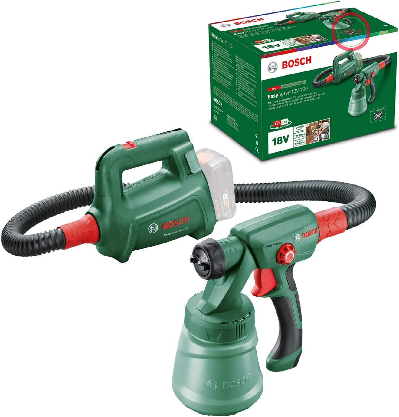 پیستوله رنگ‌ پاش بوش آلمان مدل Bosch EasySpray 18V - 100 بدون باتری، سیستم، برای لاک و لعاب
