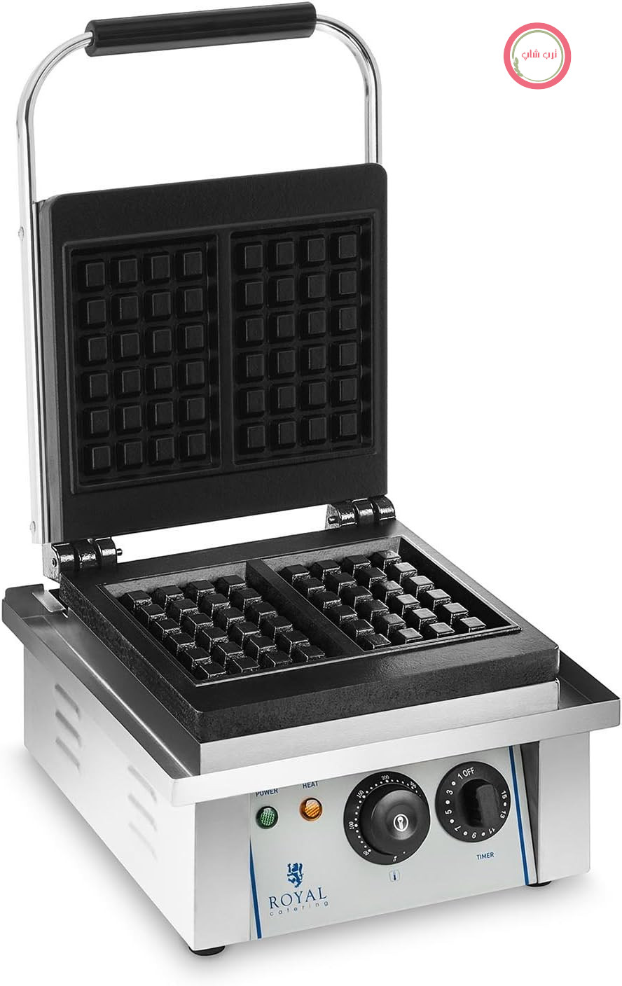 وافل ساز صنعتی رویال کترینگ آلمان Royal Catering مستطی تایمر 15 دقیقه‌ای، چدن و لعاب، محفظه استیل ضد زنگ