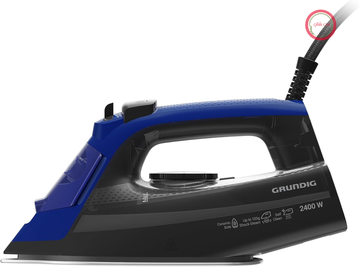 اتو بخار GRUNDIG SI 3450 L، 2400 وات، بخاردهی لحظه‌ای 120 گرم در دقیقه، بخاردهی لحظه‌ای 25 گرم در دقیقه، کفی سرامیکی، مخزن آب 220 میلی‌لیتری، سیستم ضد چکه، فناوری ضد رسوب، آبی/مشکی