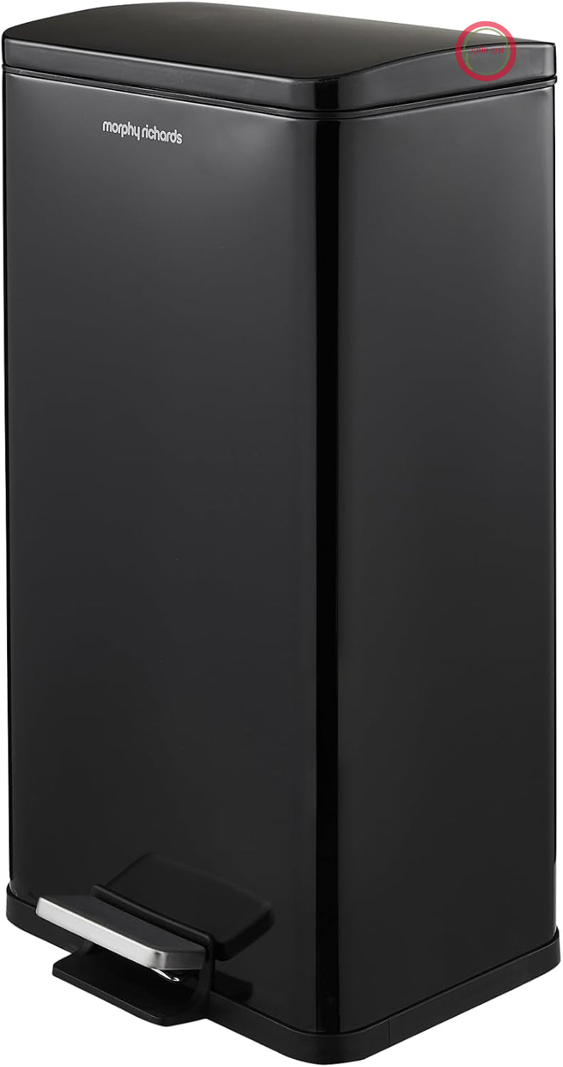 سطل زباله پدالی آشپزخانه مستطیلی 30 لیتری مورفی ریچاردز انگلستان Morphy Richards درب آرام بند، سطل داخلی، پدال پایی، مشکی، 880001