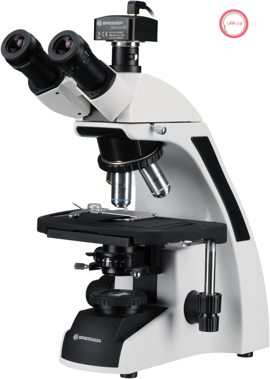 مجموعه میکروسکوپ Bresser با دوربین MikroCam SF UHD، اپتیک اصلاح‌شده با بی‌نهایت، عدسی‌های شیئی آکروماتیک طرح‌دار ۴x-۱۰۰x، ۳۸۴۰x۲۱۶۰ پیکسل، چشمی‌های بزرگ WF 10x