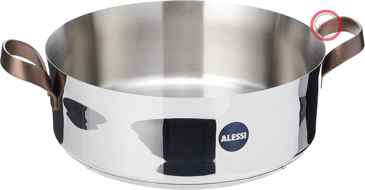 قابلمه Alessi edo PU102/28 با دو دسته استیل ضد زنگ، دسته‌ها از جنس استیل ضد زنگ با پوشش PVD، قهوه‌ای