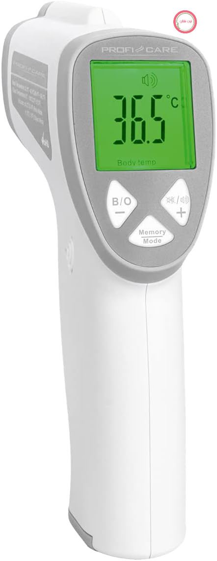 تب سنج بدون تماس پروفی‌کر آلمان ProfiCare PC-FT 3094، تب سنج پیشانی، دماسنج مادون قرمز، برای نوزادان، کودکان و بزرگسالان با نمایشگر تب LCD سه رنگ شامل آلارم تب، محدوده اندازه گیری بالا، سفید