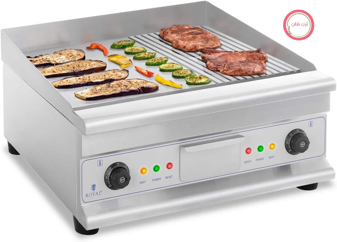 گریل برقی رومیزی صنعتی رویال کترینگ آلمان Royal Catering RCG-60GB گریل برقی (دو نفره، 60 سانتی متر، صاف و شیاردار، 6400 وات)