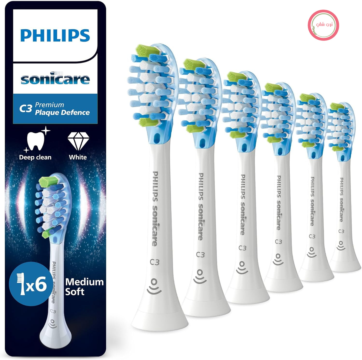 محافظ پلاک Philips Sonicare C3 Premium، سر برس‌های جایگزین اصلی، سفید، بسته 6 عددی، HX9046/87