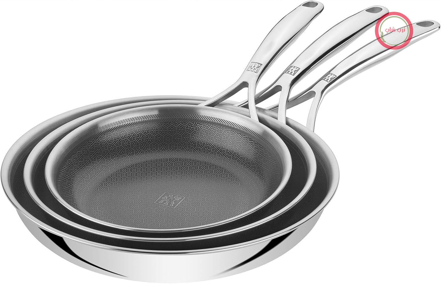 ست ماهیتابه ZWILLING Peak - 3 تکه (20، 24، 28 سانتی متر) - استیل ضد زنگ - پوشش نچسب با طرح شبکه‌ای - بسیار مقاوم در برابر خراش - برای تمام اجاق‌ها - مناسب برای هود - رنگ نقره‌ای و مشکی