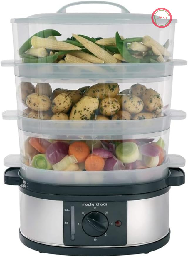 بخارپز سه طبقه مورفی ریچاردز انگلستان Morphy Richards ۴۸۷۵۵، استیل ضد زنگ، مشکی
