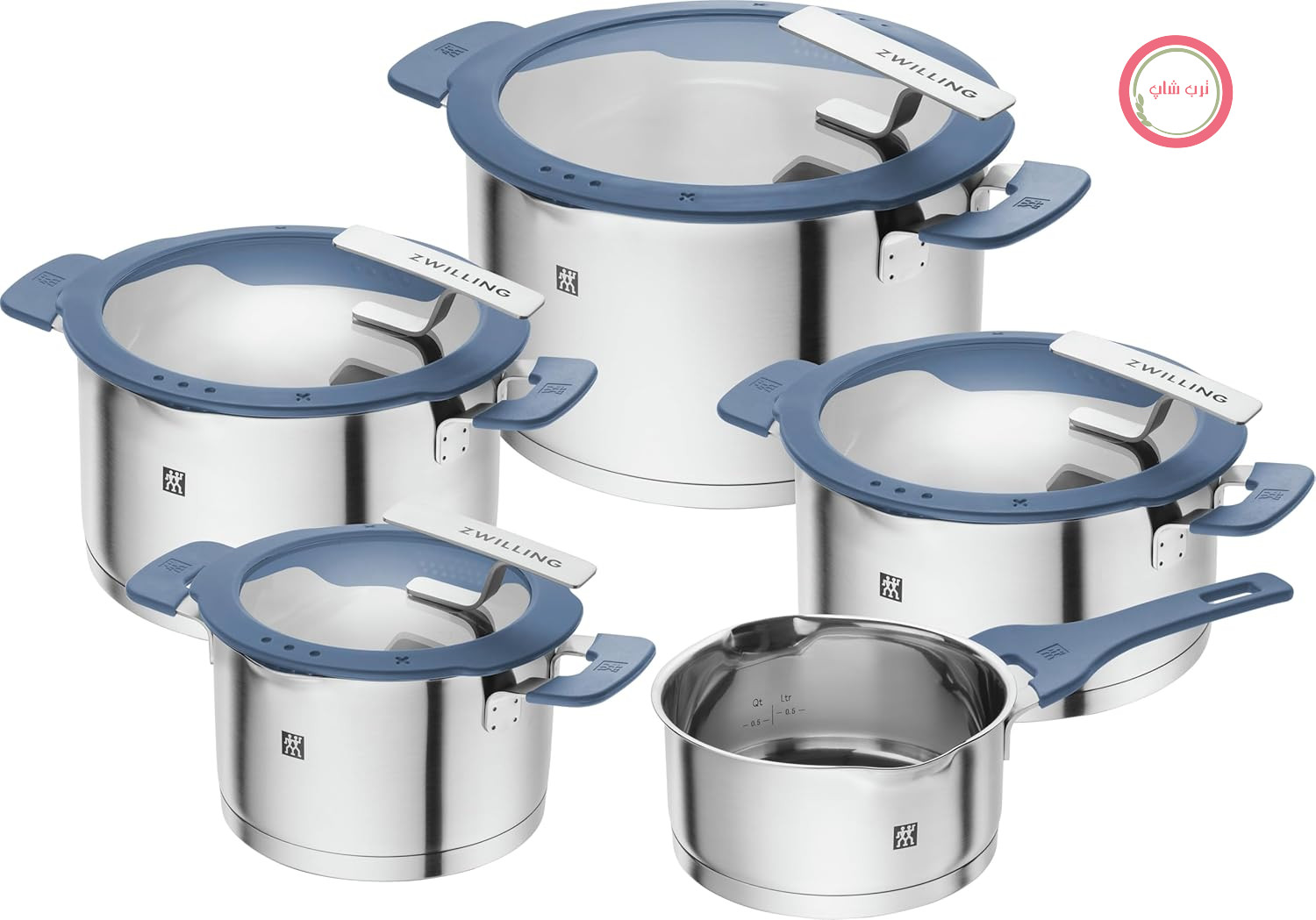 ست قابلمه زولینگ آلمان ZWILLING مدل Simplify - 5 تکه - با قابلیت تخلیه - دسته های مقاوم در برابر حرارت - مناسب برای استیل ضد زنگ - آبی تیره