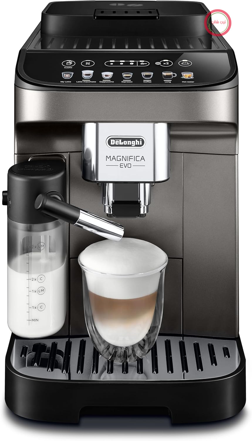 دستگاه قهوه ساز تمام اتوماتیک De'Longhi Magnifica Evo ECAM290.81.TB، اندازه جمع و جور، دستگاه تبدیل دانه قهوه به فنجان، شیرساز اتوماتیک، 7 دستور پخت، صفحه نمایش رنگی لمسی نرم، تیتانیوم/مشکی