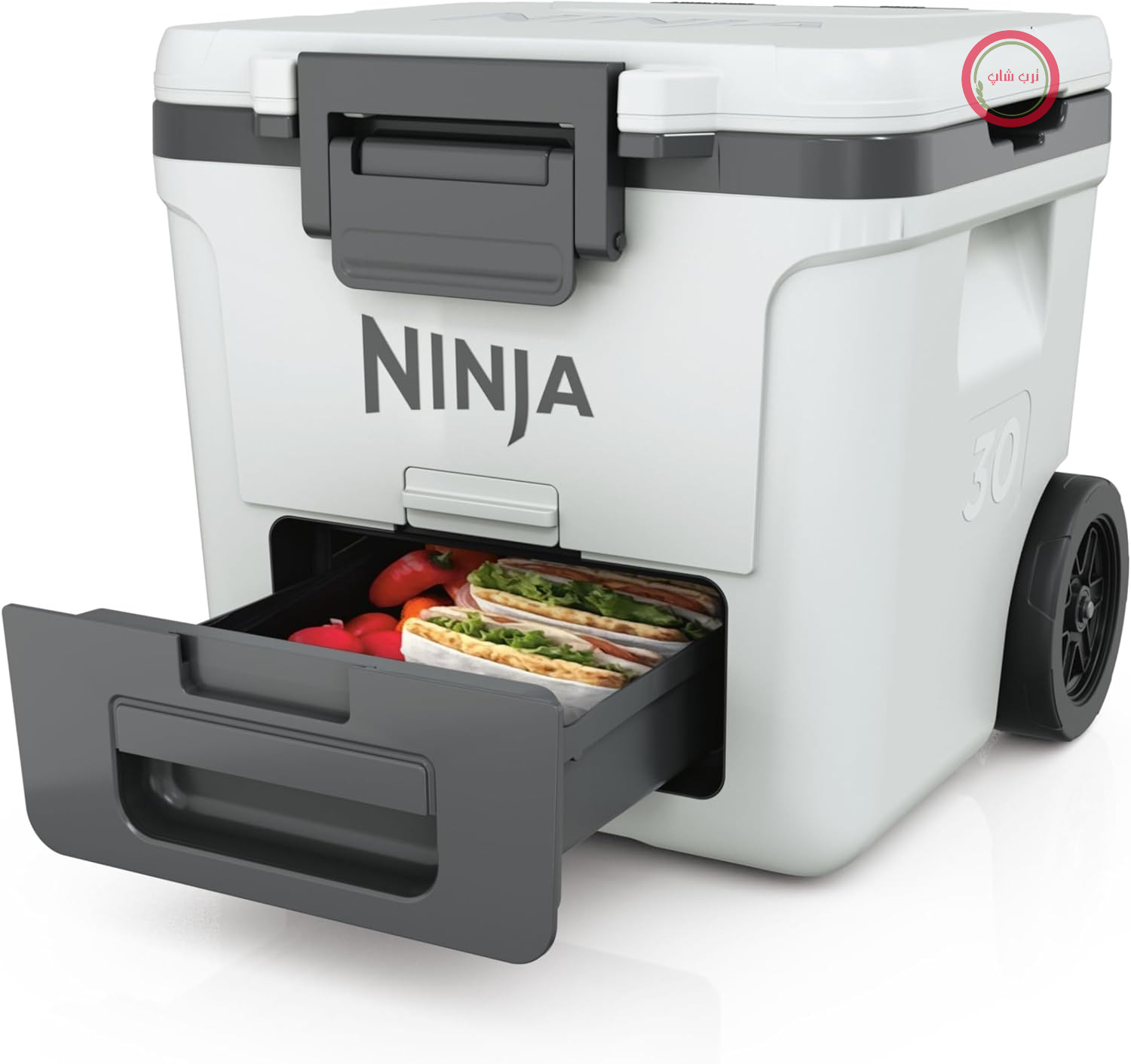 جعبه خنک‌کننده Ninja FrostVault با چرخ و عایق، کشوی یکپارچه منطقه خشک برای نگهداری در دمای یخچال، یخ را برای چند روز نگه می‌دارد، تا ۴۸ قوطی را در خود جای می‌دهد، سفید ابری، FB230EUWH