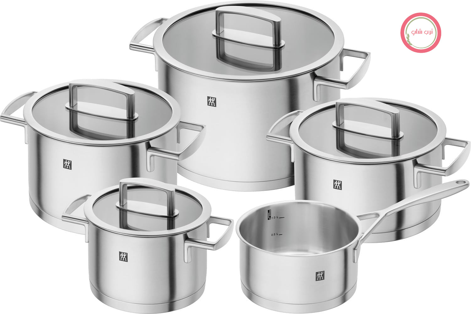 ست قابلمه ZWILLING Vitality 5 تکه - با درب شیشه‌ای - مناسب برای هودهای برقی - بدون روکش - استیل ضد زنگ - نقره‌ای