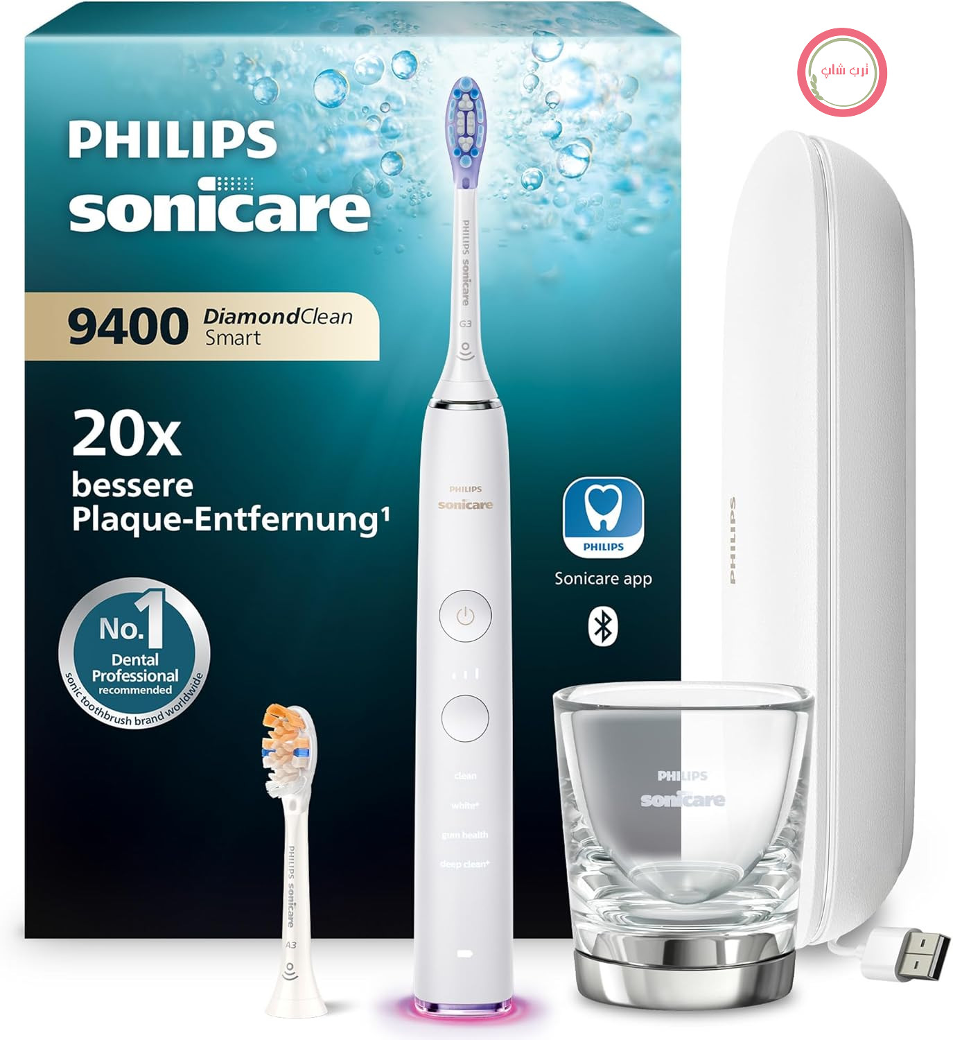 مسواک برقی Philips Sonicare DiamondClean Smart 9400، مسواک سونیک با اپلیکیشن، حسگر فشار، تشخیص سر مسواک، ۴ حالت تمیز کردن و ۳ سطح شدت، سفید، مدل HX9917/88