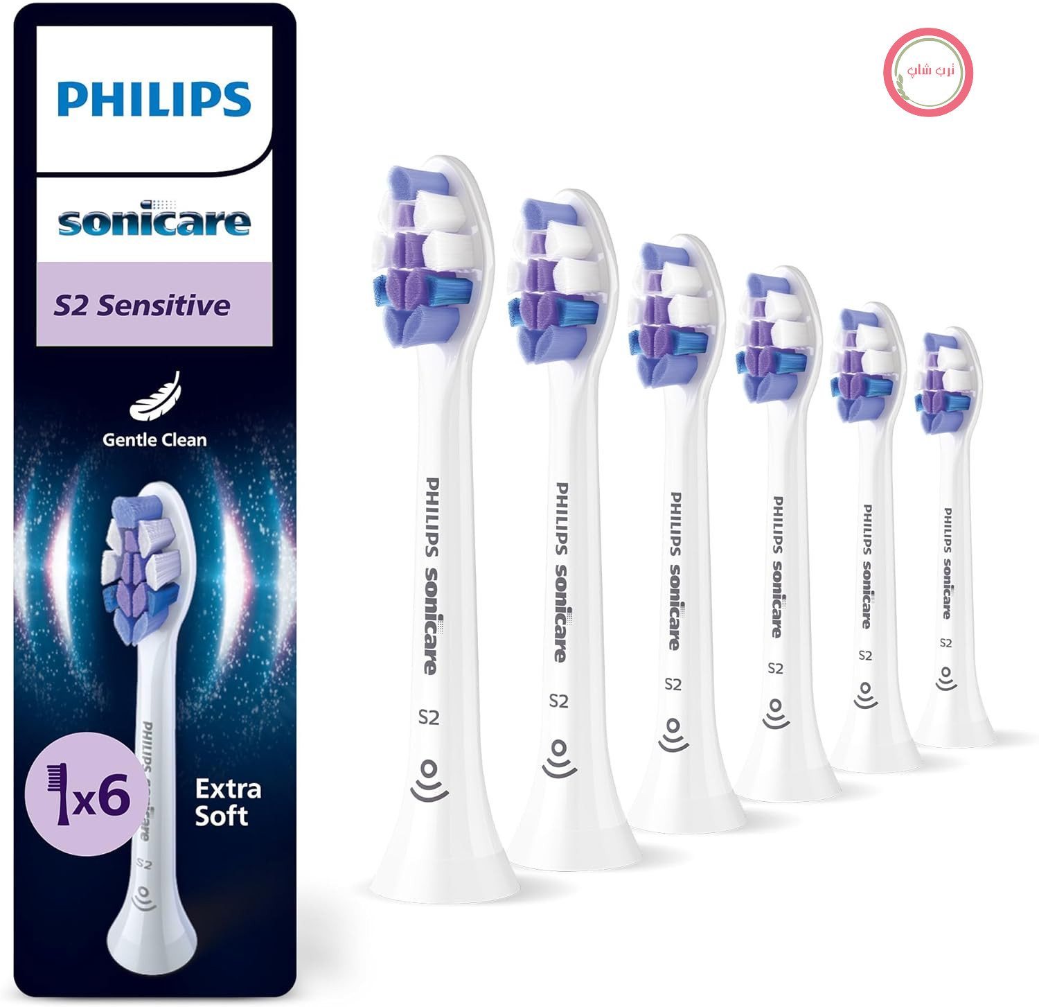 سری‌های برس جایگزین اصلی حساس Philips Sonicare HX6056/87 S2، سفید، بسته ۶ عددی