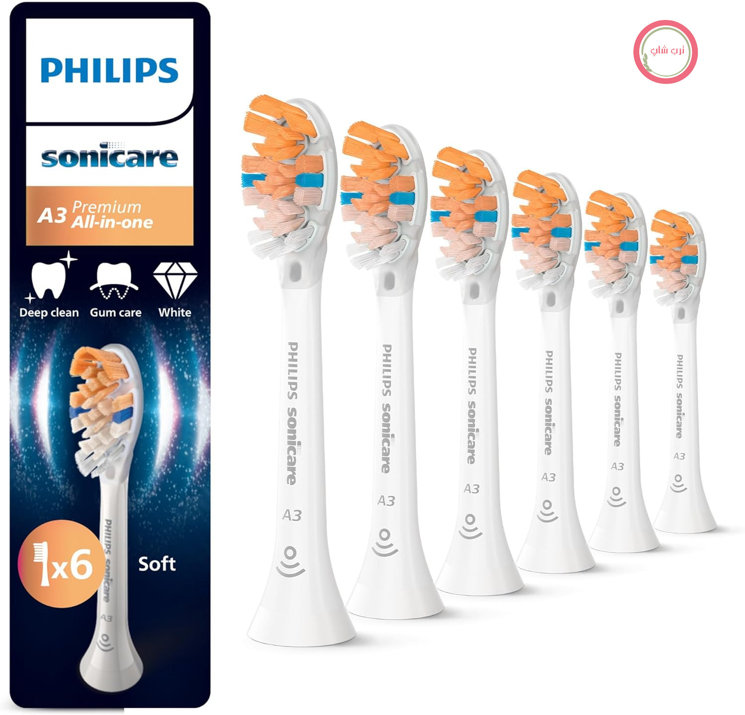 سری‌های برس جایگزین اصلی Philips Sonicare A3 Premium، سفید، بسته 6 عددی، HX9096/87