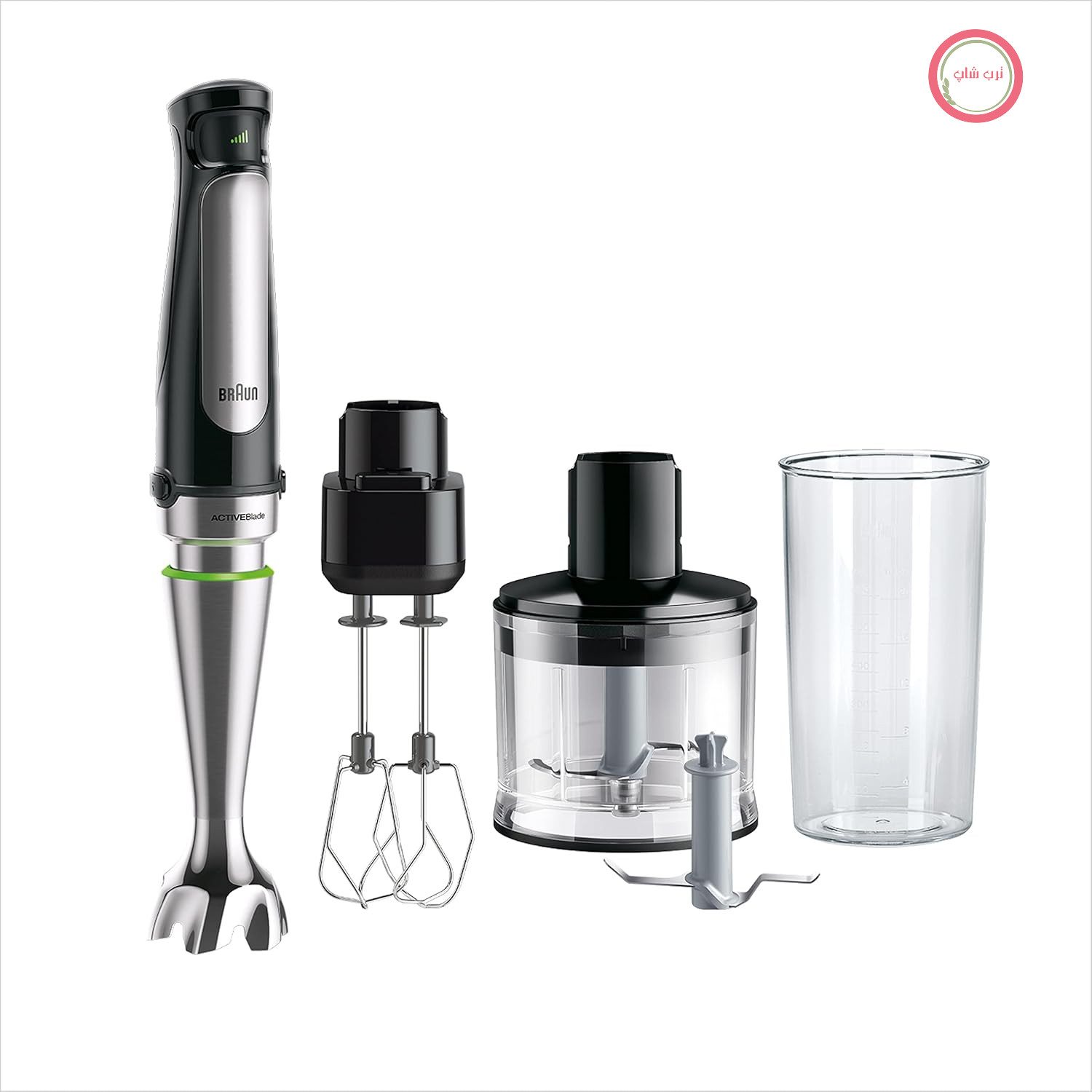 مخلوط کن دستی Braun MultiQuick 7 با فناوری SplashControl، سیستم ActiveBlade، کنترل دقیق سرعت، خردکن ۵۰۰ میلی‌لیتری، همزن دوبل، فنجان ۶۰۰ میلی‌لیتری، ۱۰۰۰ وات، مشکی (MQ7035XBI)
