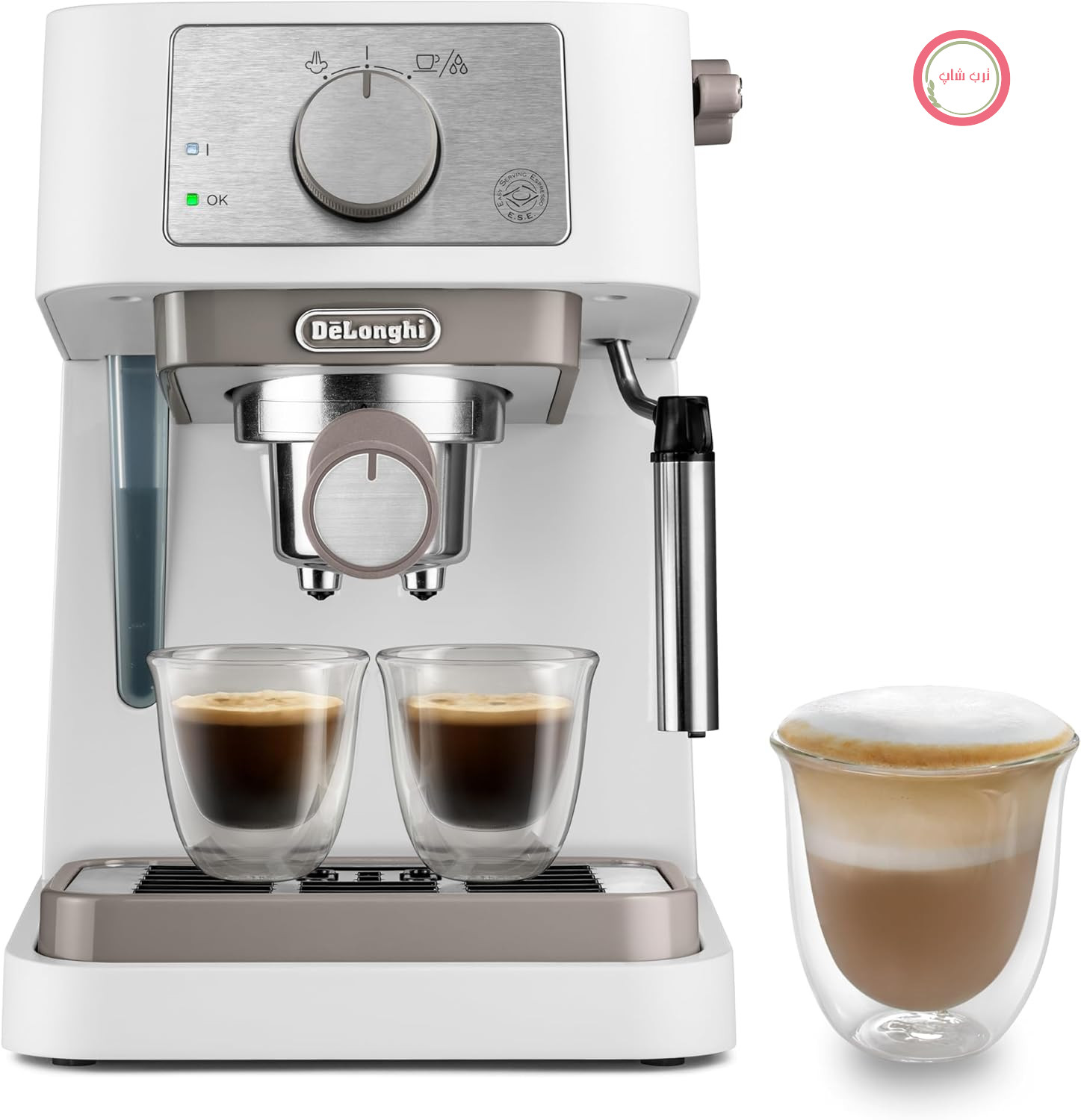 دستگاه قهوه ساز دستی De'Longhi مدل Stilosa EC260.W، فشار ۱۵ بار، سیستم کاپوچینو، خاموش شدن خودکار، سازگار با کپسول‌های ESE، ظرف ۲ طبقه، ظرفیت ۱ لیتر، سفید