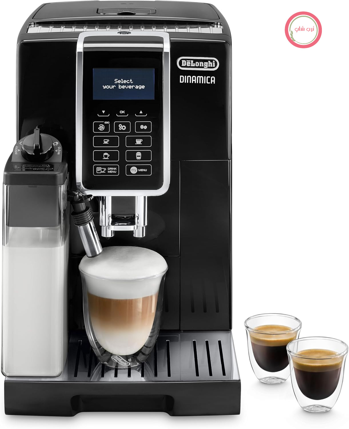 دستگاه قهوه ساز تمام اتوماتیک De'Longhi Dinamica ECAM 350.55.B با سیستم شیر LatteCrema، کاپوچینو، اسپرسو و قهوه تنها با لمس یک دکمه، صفحه نمایش دیجیتال، عملکرد ۲ فنجان، مخزن آب بزرگ ۱.۸ لیتری، مشکی