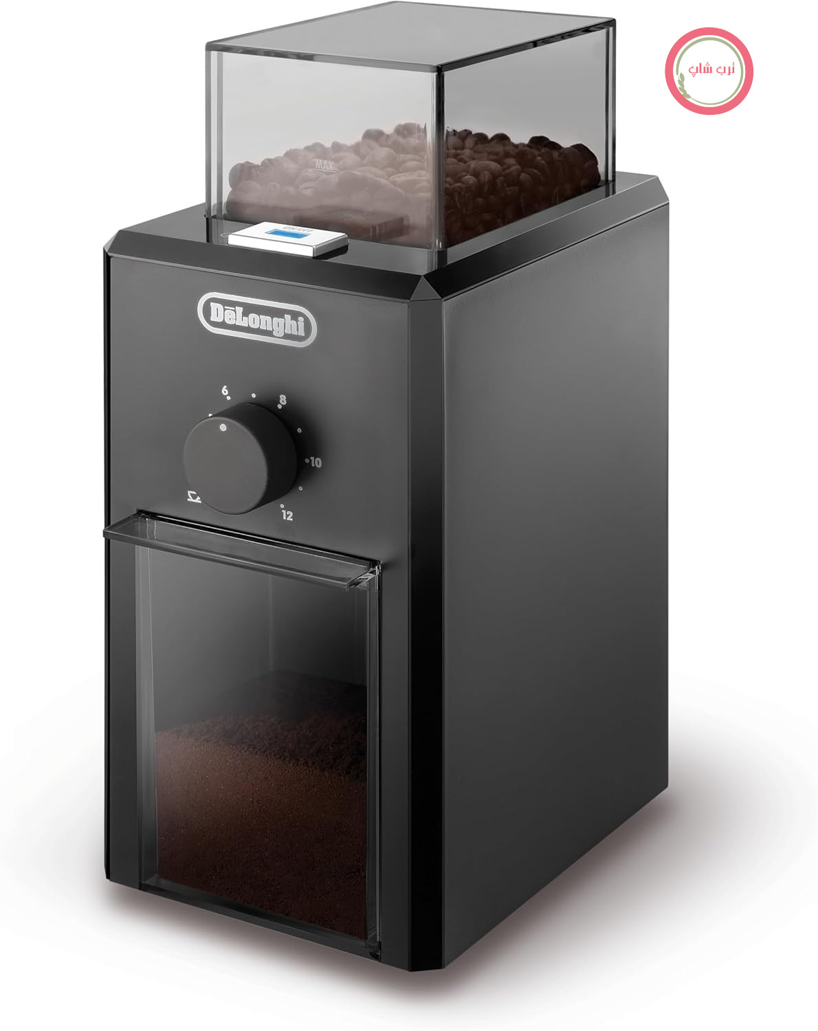آسیاب قهوه حرفه‌ای De'Longhi KG79 برای حداکثر 12 فنجان، محفظه پلاستیکی، مشکی