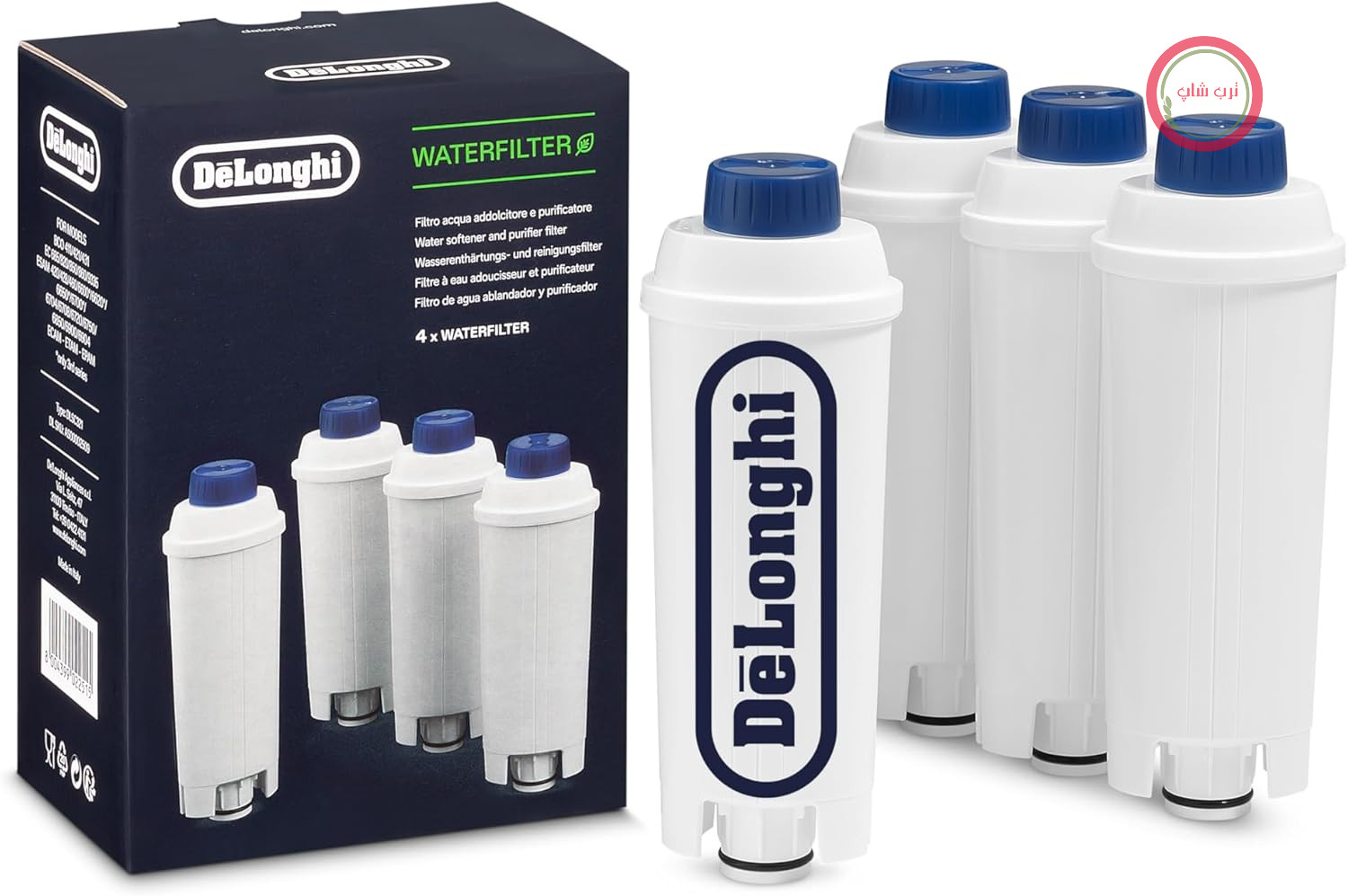 فیلترهای آب اصلی De'Longhi بسته ۴ عددی DLSC321 - لوازم جانبی برای دستگاه‌های قهوه‌ساز کاملاً اتوماتیک، شامل مراقبت و محافظت از دستگاه، بهینه سازی کیفیت قهوه و محافظت در برابر رسوب آهک