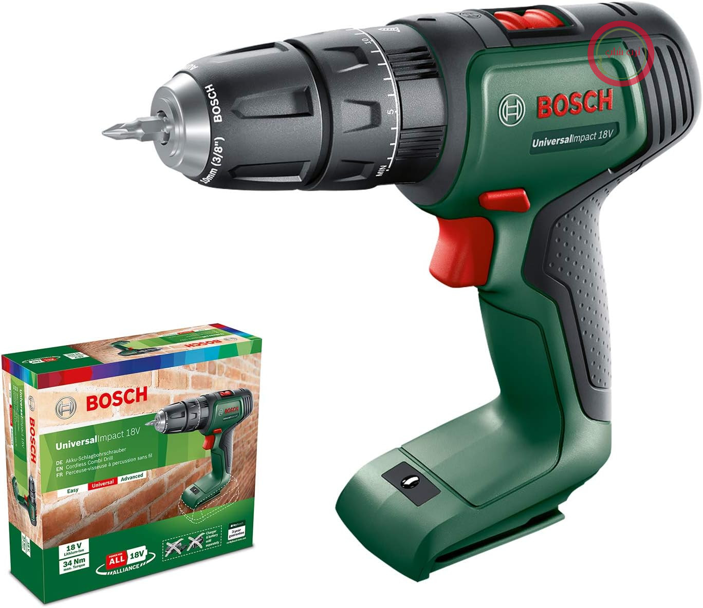 دریل پیچ‌گوشتی ضربه‌ای بی‌سیم بوش آلمان Bosch مدل UniversalImpact 18 (بدون باتری، سیستم ۱۸ ولت