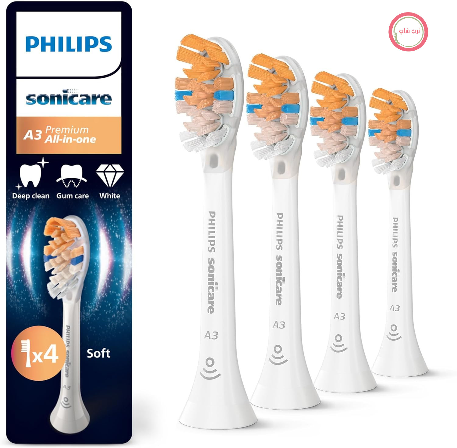 سری‌های برس جایگزین اصلی Philips Sonicare A3 Premium، سفید، بسته ۴ عددی، HX9094/87