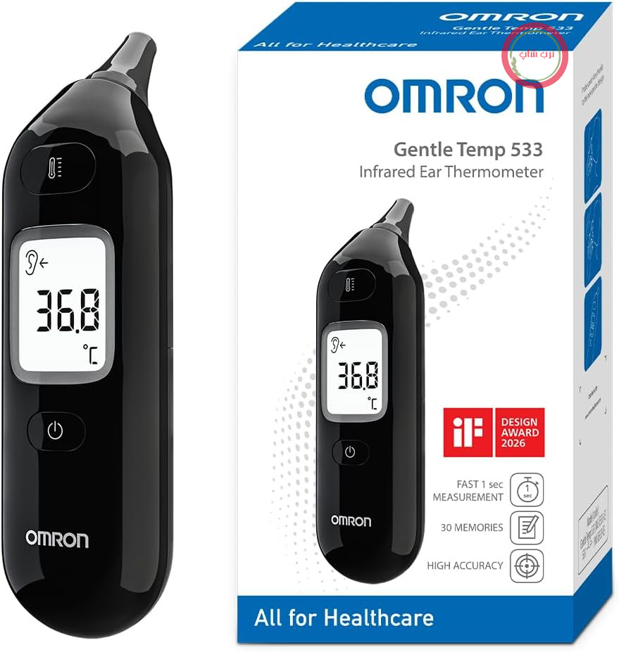 دماسنج گوش امرون ژاپن مدل Gentle Temp 533 برای کودکان، نوزادان و بزرگسالان | دماسنج دیجیتال مادون قرمز برای اندازه‌گیری سریع و دقیق بدون تماس، پروب بدون قاب محافظ، مشکی