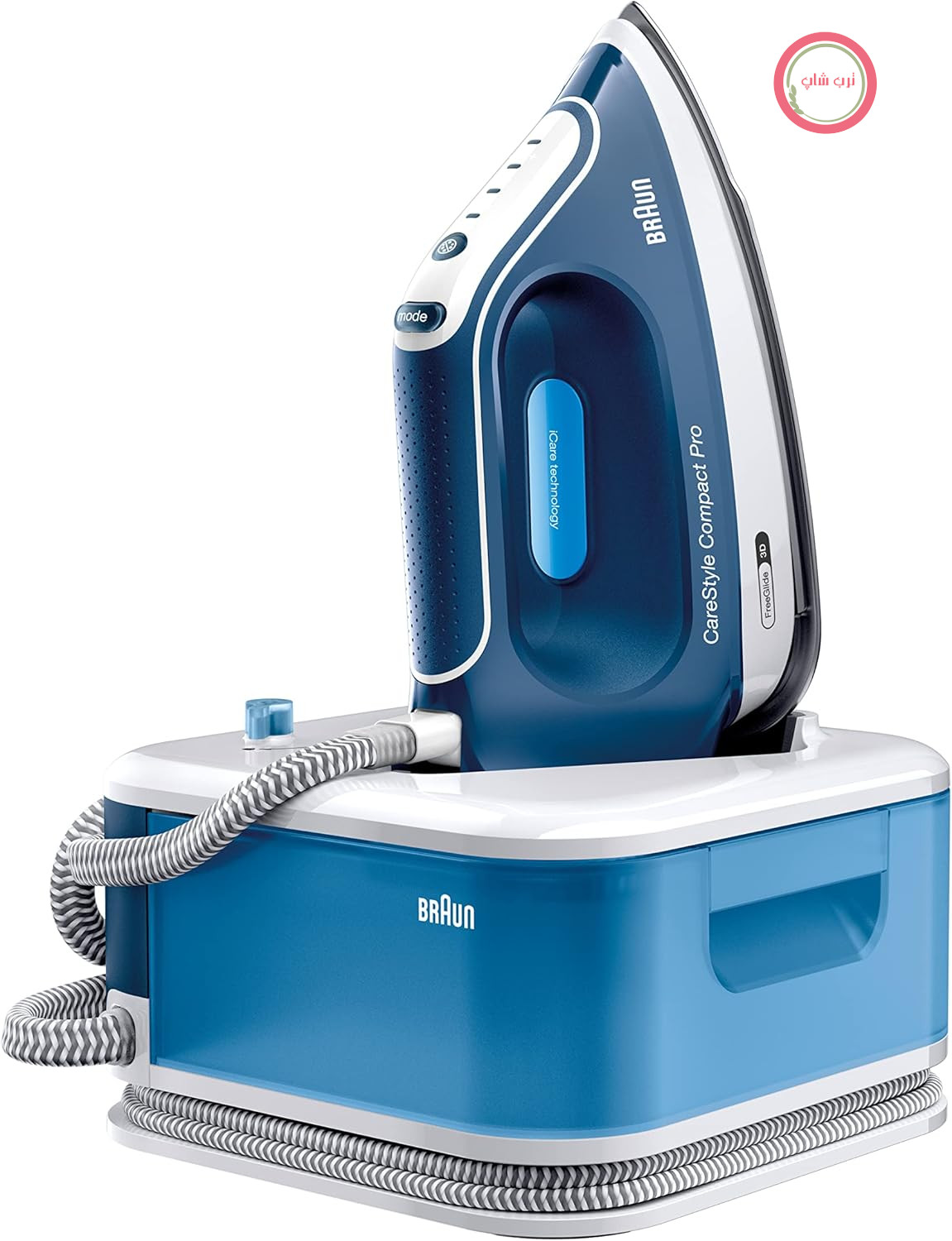 اتو بخار براون CareStyle Compact Pro IS 2565 BL - اتو بخار با کفی FreeGlide 3D، بخار عمودی، 2400 وات، فشار پمپ 6.5 بار، افزایش بخار 430 گرم در دقیقه، مخزن آب بزرگ 1.5 لیتری، آبی