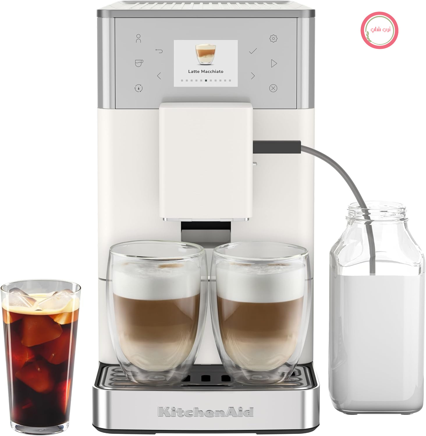 KitchenAid KF3 ماشین تولیدی قهوه، سیستم اتوماتیک شیر، IntelliGrind, 15+ نسخه، Iced Coffee، 6 سانتی متر صفحه نمایش رنگ، 15-18 بار، سفید پورسل