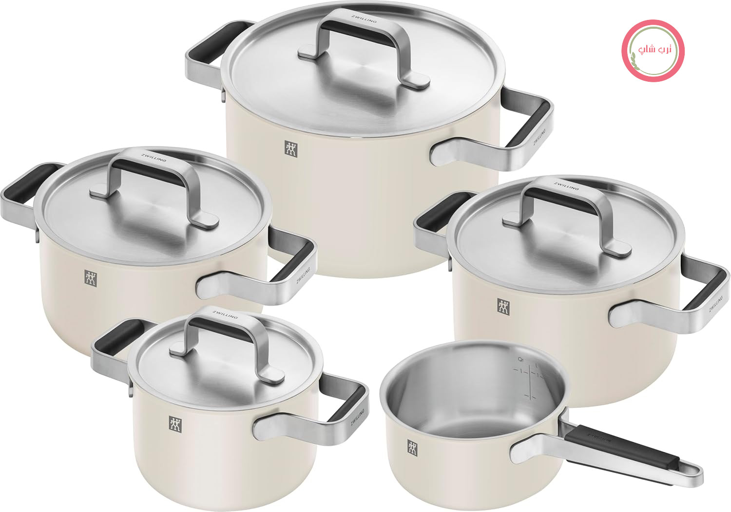 ست قابلمه ZWILLING PURE - 5 قطعه - استیل ضد زنگ 18/10 - روکش سرامیکی - دسته های مقاوم در برابر حرارت - مناسب برای ماشین ظرفشویی - رنگ کرم سفید
