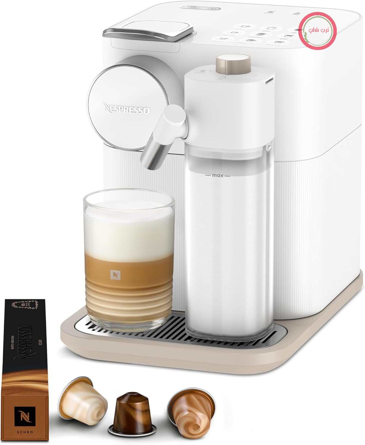 دستگاه کپسول قهوه Nespresso De'Longhi EN640.W Gran Lattissima با سیستم شیر اتوماتیک، فشار 19 بار، 1400 وات، سفید