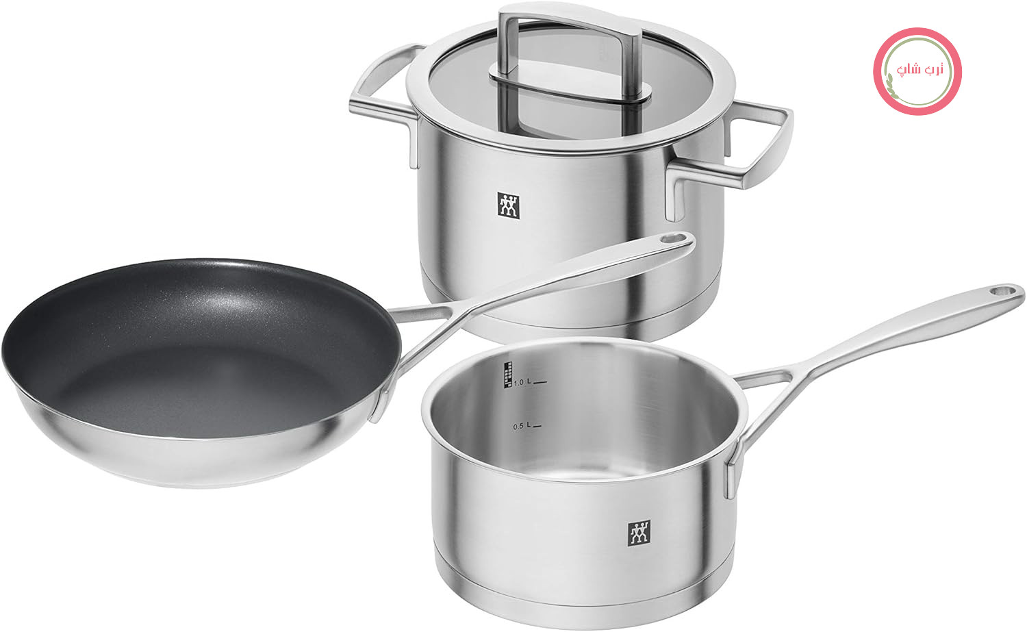 ست قابلمه و تابه ZWILLING Vitality - 3 تکه - شامل قابلمه، تابه و درب - با قابلیت استفاده روی هود - استیل ضد زنگ - نقره‌ای