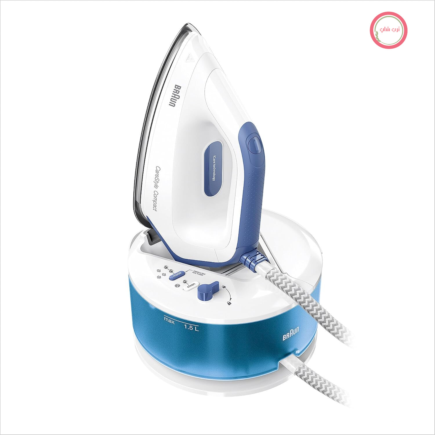 اتو بخار براون CareStyle Compact IS 2143 BL - اتو بخار با کفی FreeGlide 3D، بخار عمودی، 2400 وات، فشار پمپ 6 بار، افزایش بخار 400 گرم در دقیقه، مخزن آب بزرگ 1.5 لیتری، آبی