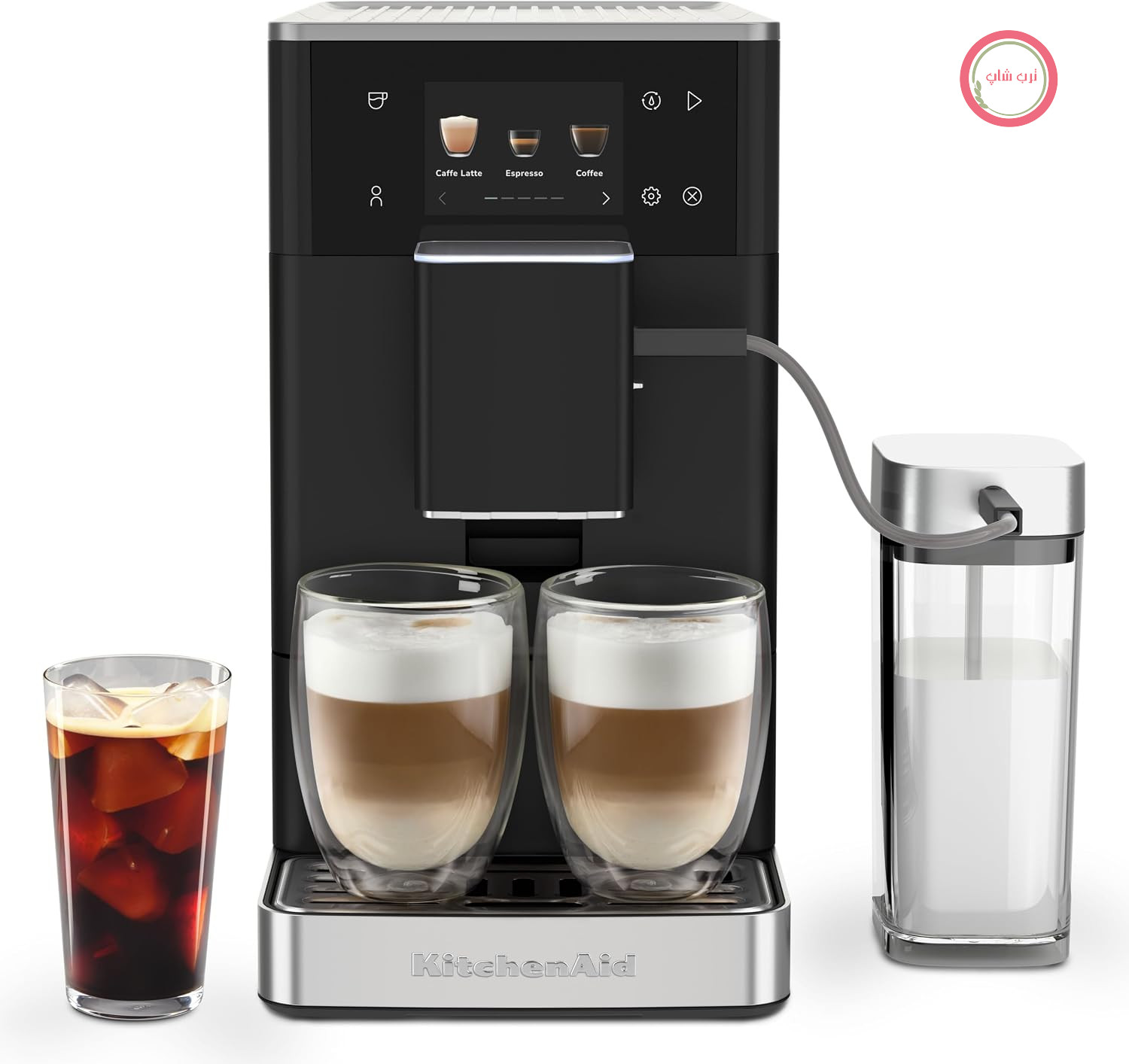KitchenAid KF4 ماشین تولیدی قهوه، Advanced AutoMilk, IntelliGrind Painting، 15+ نسخه، رنگ صفحه نمایش، Iced Coffee، چاپ ۱۵ تا ۱۸ بار، مات سیاه