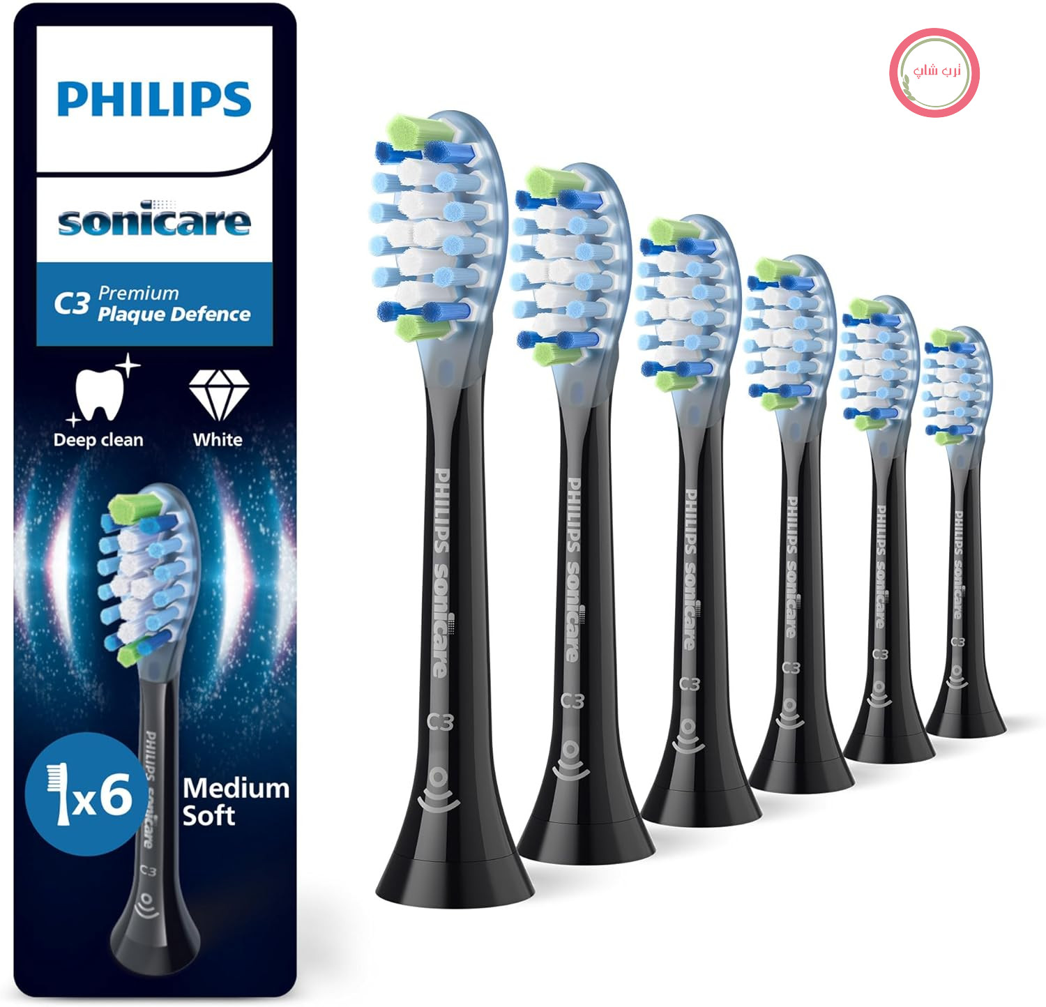 محافظ پلاک Philips Sonicare C3 Premium، سر برس‌های جایگزین اصلی، مشکی، بسته 6 عددی، HX9046/88