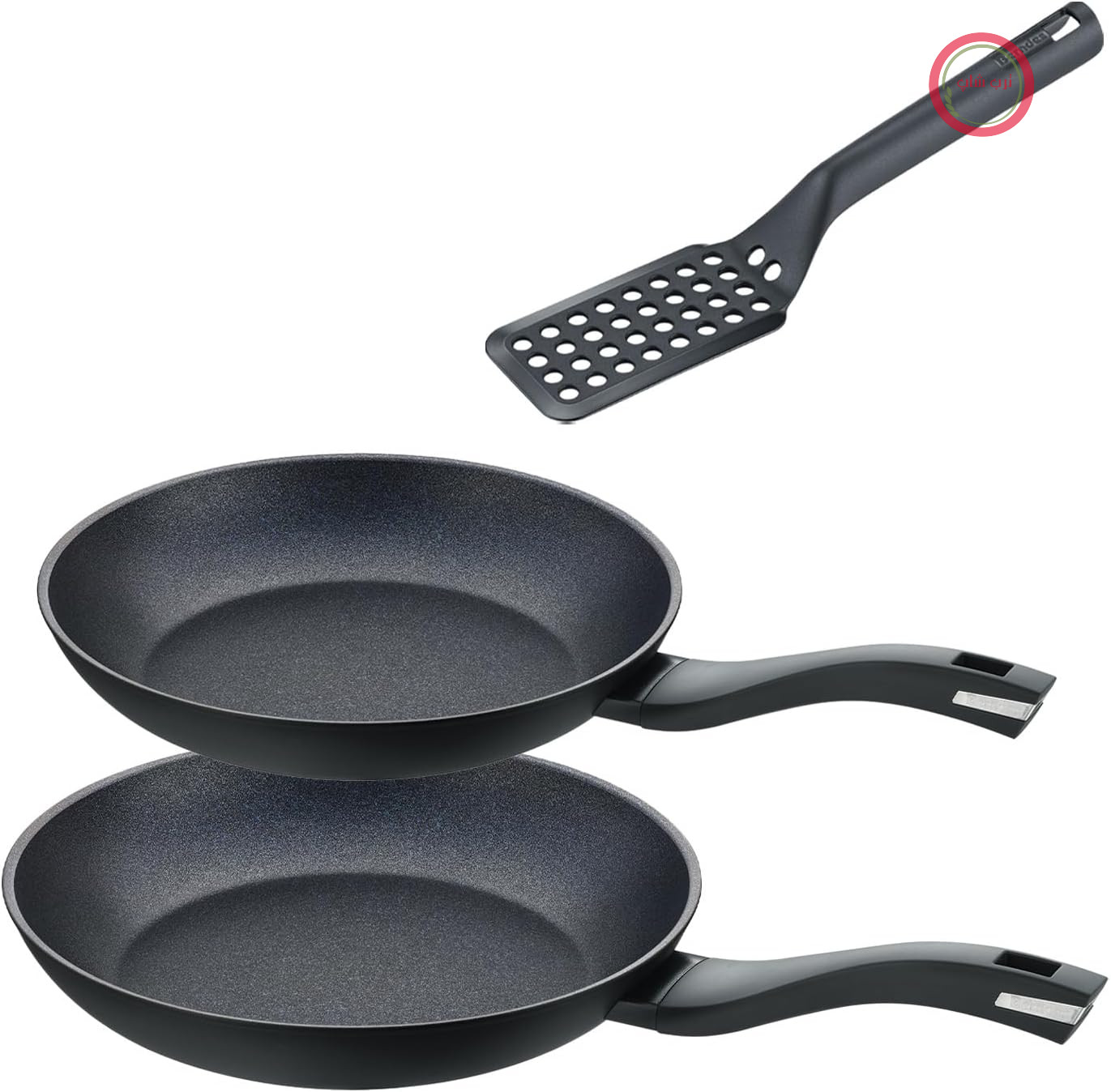 سرویس ۳ تکه ماهیتابه Berndes Induction Enduro - ماهیتابه‌های ۲۴ و ۲۸ سانتی‌متری - دارای کفگیر - مناسب برای همه اجاق گازها - ماهیتابه‌ها با پوشش نچسب ۳ لایه بسیار مقاوم - مقاوم در برابر خش - بدون PFAS