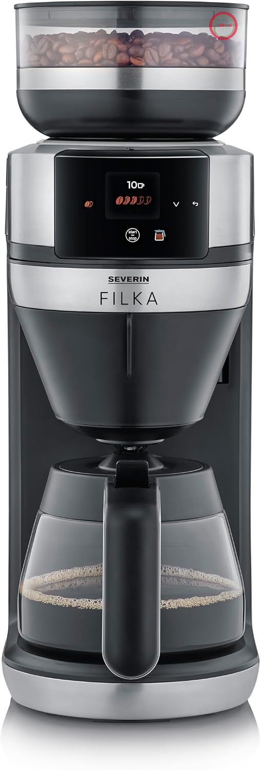قهوه ساز فیلتردار تمام اتوماتیک سورین آلمان SEVERIN KA 4852 با آسیاب، 5 غلظت قهوه، 100-350 میلی لیتر 5 در 1، صفحه نمایش LED، قابلیت گرم نگه داشتن، قوری شیشه ای