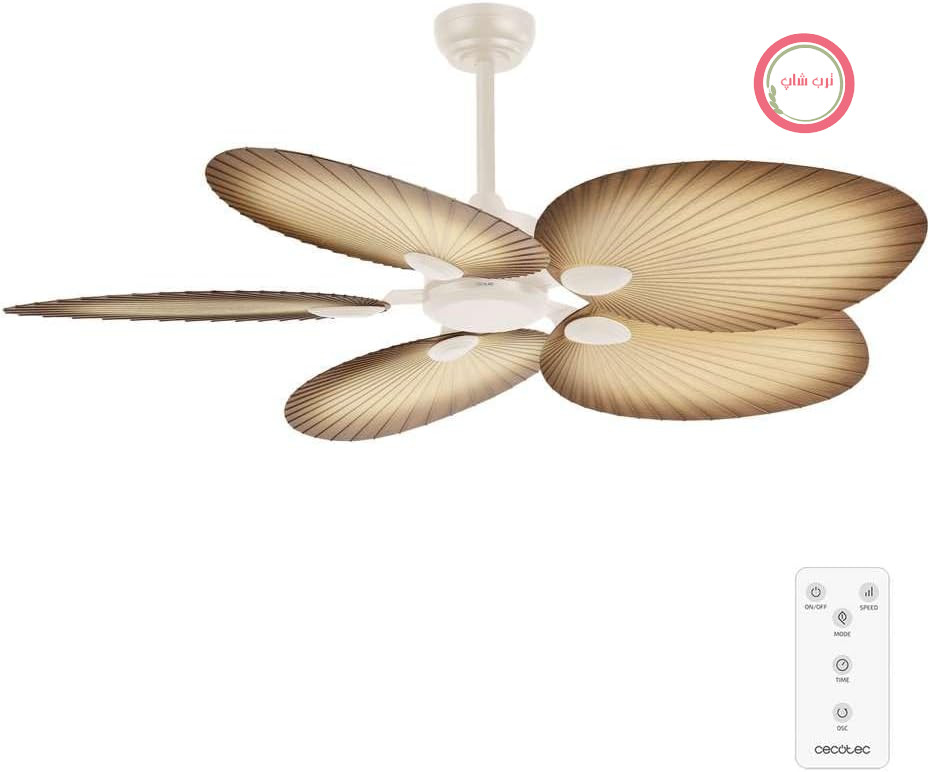 پنکه سقفی سکوتک اسپانیا Cecotec EnergySilence Aero 5200، موتور DC قطر ۱۲۷سانتی‌متر، دارای ۵ پره از برگ‌های طبیعی