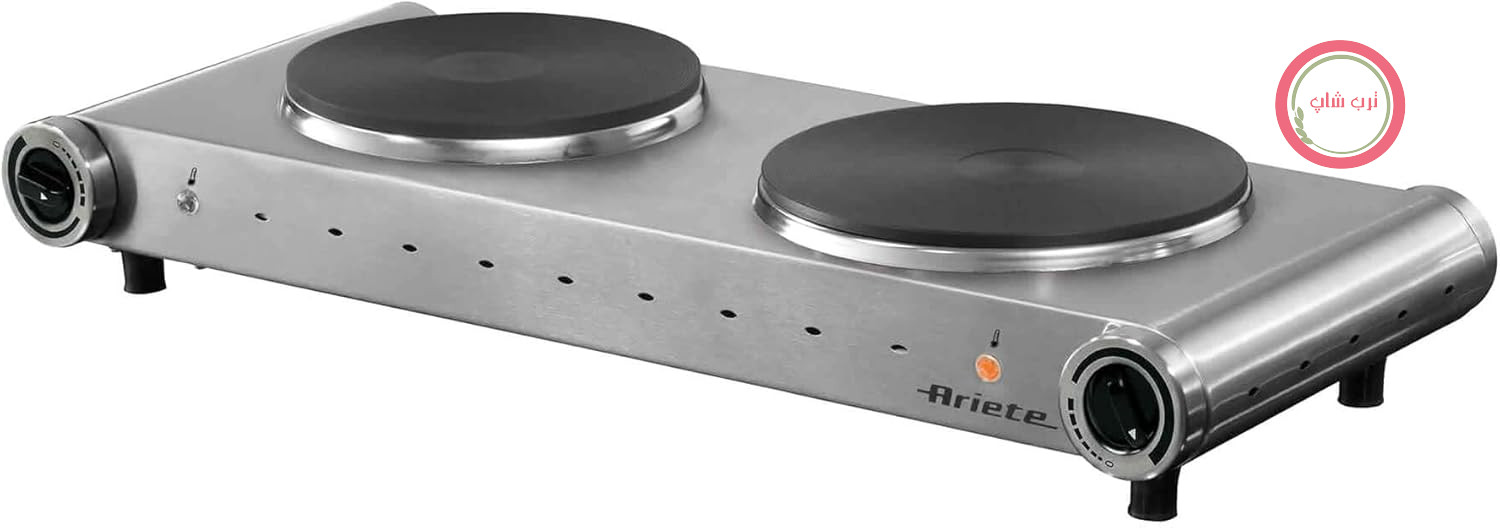 اجاق گاز مسافرتی برقی Ariete 994 - صفحه چدنی دوتایی - قطر 188 میلی متر و 155 میلی متر - قابلیت تنظیم دما - 2500 وات - استیل
