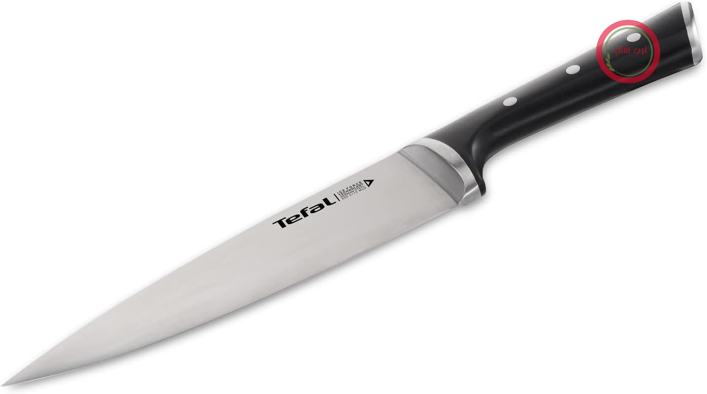 چاقوی سرآشپز Tefal Ice Force، تیغه 20 سانتی‌متری، ضد خوردگی، محافظ دست، ساخت آلمان، استیل ضد زنگ، عملکرد برش و تیزی طولانی مدت، استیل ضد زنگ/مشکی K23202