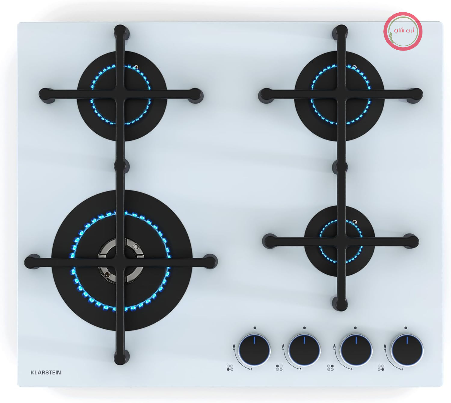 اجاق گاز رومیزی Klarstein Illuminosa 4 - 4 شعله Sabaf، شعله وک 4 کیلووات، شیشه سکوریت، سیستم جرقه زنی برقی، سازگار با اجاق گاز، عملکرد پخت و پز بهبود یافته، سفید، 59x13x51 سانتی متر