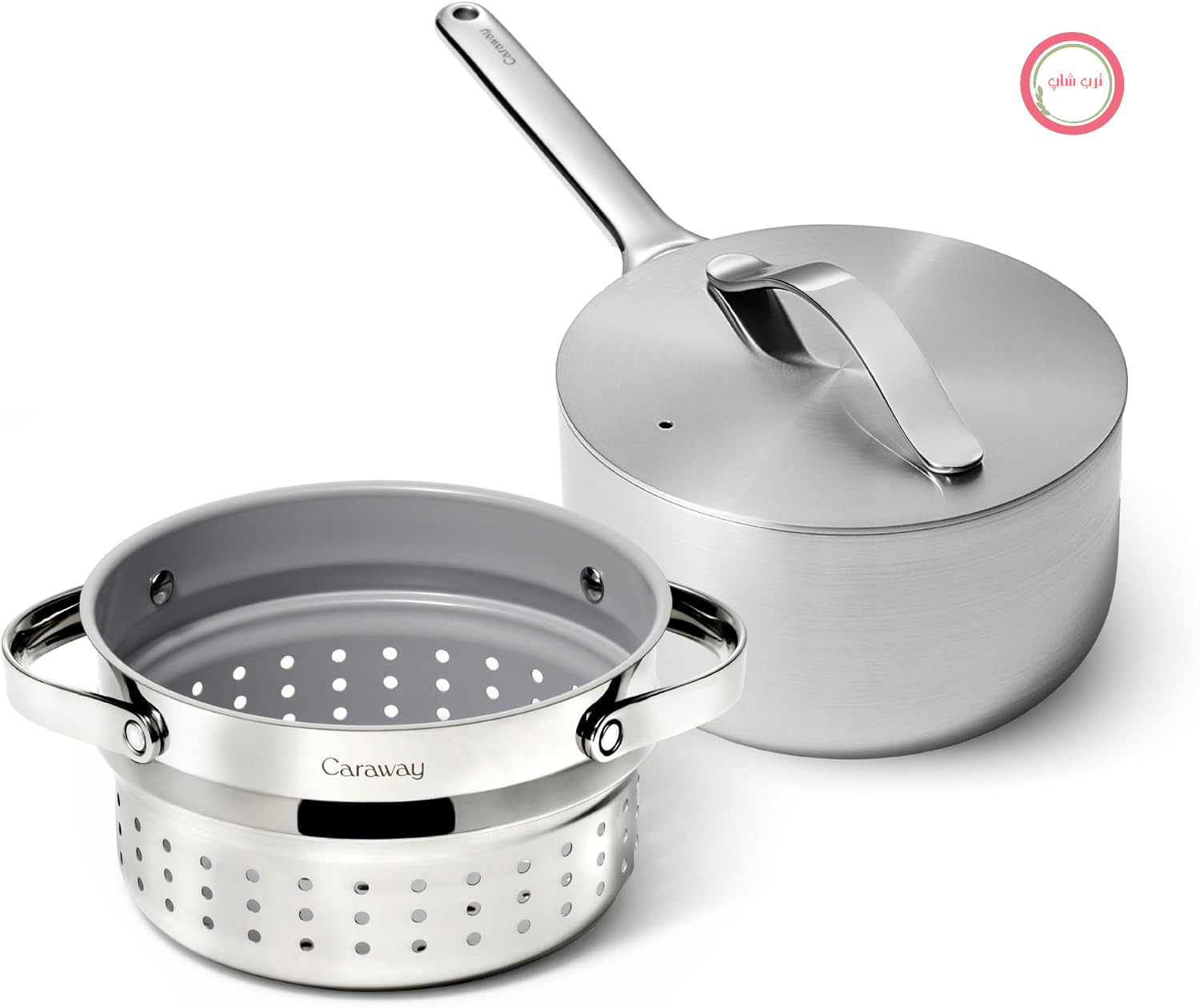 قابلمه و بخارپز استیل ضد زنگ Caraway 3 qt | استیل ضد زنگ 5 لایه، مناسب برای فر و بدون مواد سمی، بدون PTFE و PFOA