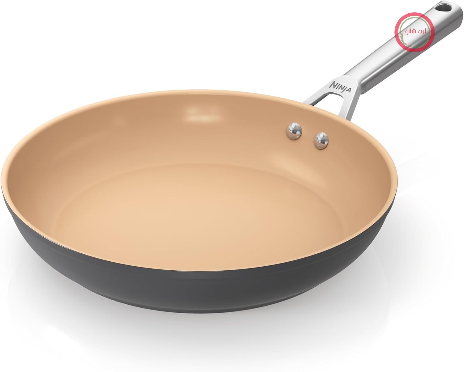 ماهیتابه سرامیکی نینجا با طول عمر طولانی ۲۸ سانتی‌متر، ماهیتابه با روکش نچسب (بدون PFA، PFOA، سرب یا کادمیوم)، مناسب برای پخت القایی، دسته استیل ضد زنگ، مناسب برای فر تا دمای ۲۸۵ درجه سانتیگراد، به رنگ‌های سفالی و خاکستری، CW90028DE