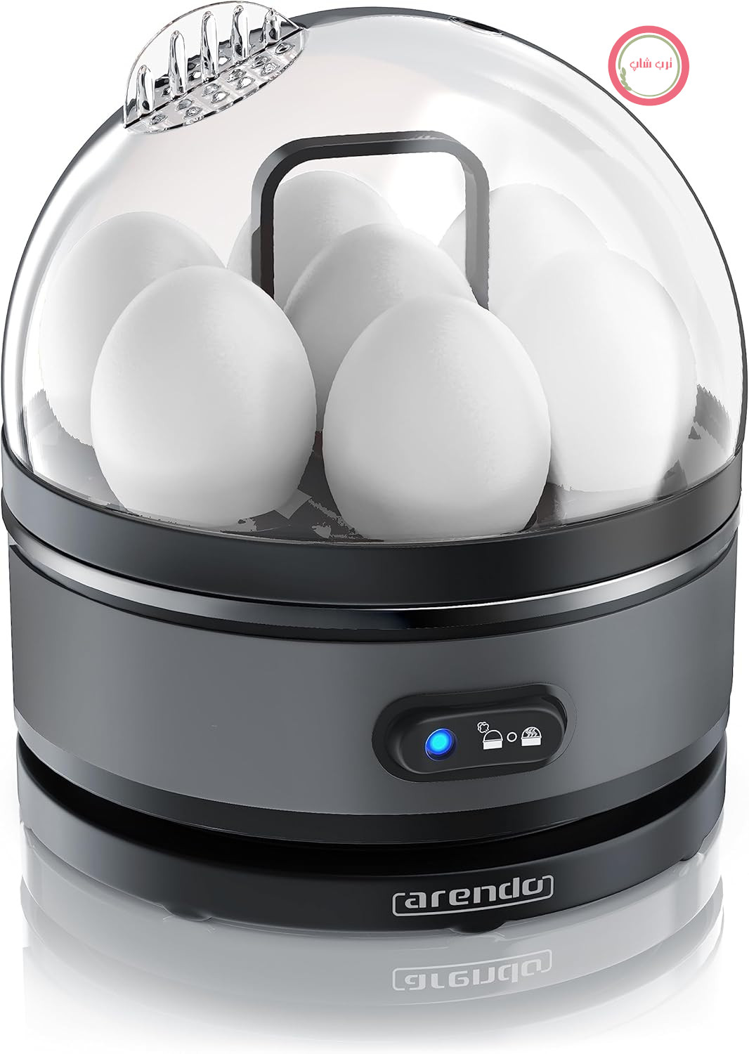 تخم مرغ پز Arendo Sevencook 400 وات – طراحی استیل ضد زنگ – ظرفیت ۱-۷ تخم مرغ – کلید روشن/خاموش – ۳ سطح سختی قابل انتخاب – عملکرد گرم نگه داشتن – سیگنال صوتی – بدون BPA | خاکستری خنک
