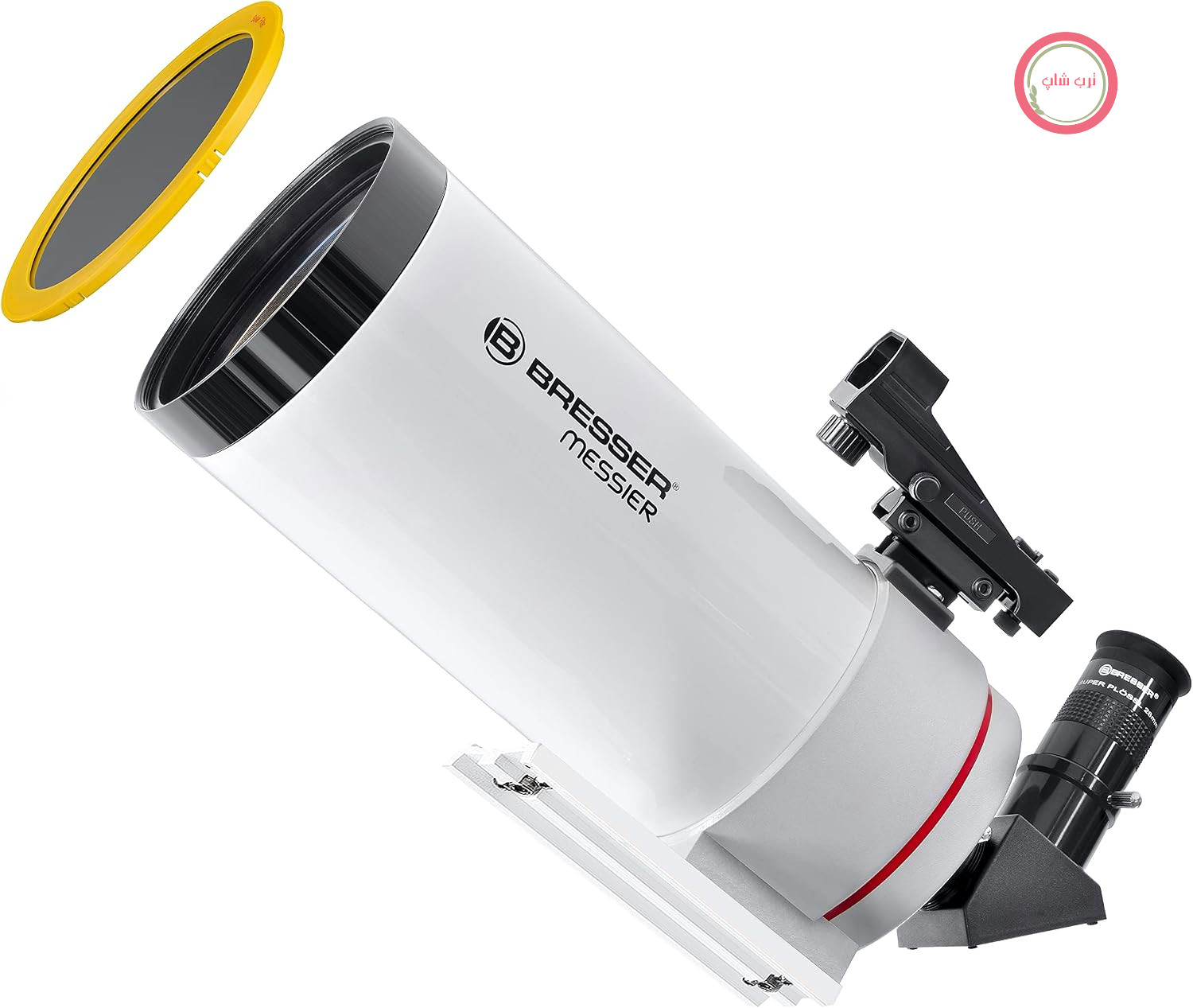 تلسکوپ Bresser مدل Messier MC-100/1400 با لوله اپتیکی SPL، جوینده LED، سطح اتصال استیل ضد زنگ جهانی برای پایه‌ها و نرم‌افزار نجوم Stellarium، سفید