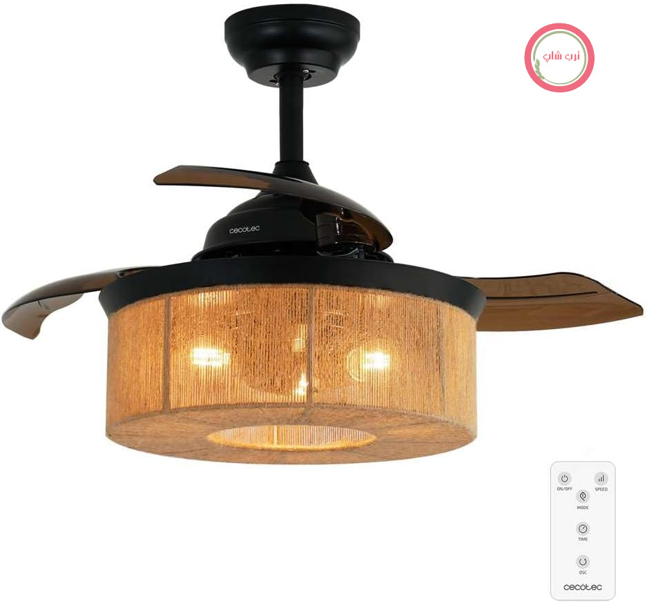 پنکه سقفی سکوتک اسپانیا Cecotec Aero 3600، موتور DC دارای قاب بافته‌شده از طناب طبیعی، کنترل از راه دور