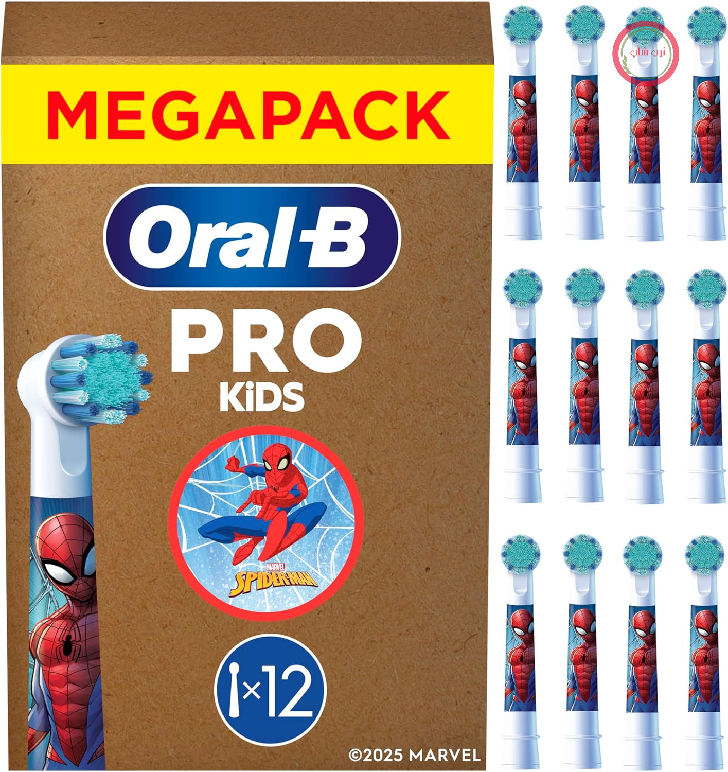 سری مسواک‌های جایگزین اورال بی Oral-B Pro Kids 3+ Marvel Spiderman، سفید، بسته ۱۲ عددی