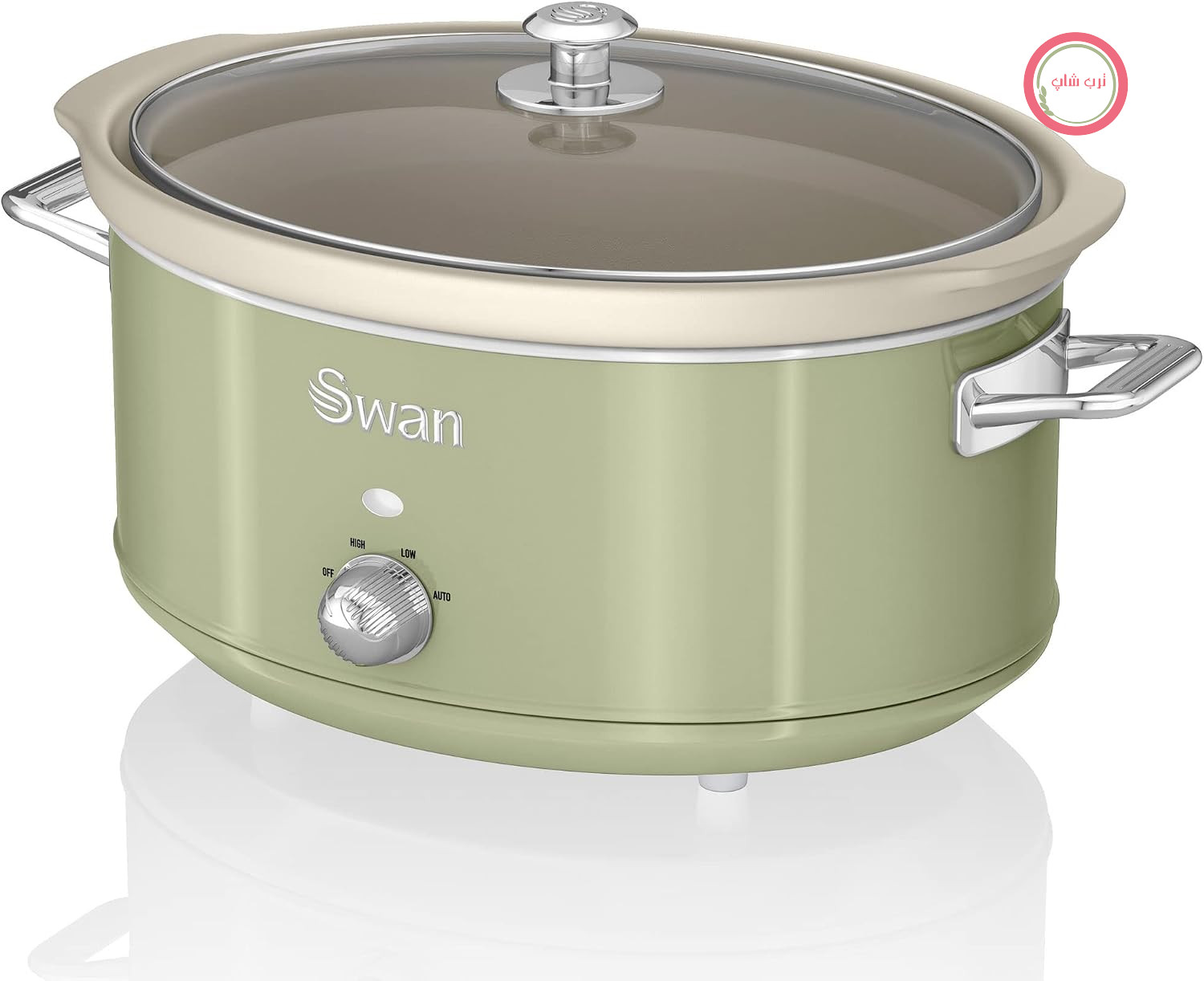 پلوپز آرام‌پز سوان انگلستان Swan Retro SF17031GNEU، قابلمه جداشدنی ۶.۵ لیتری، قابلمه سرامیکی نچسب بدون PFOA و PTFE، ۳ حالت تنظیم دما، درب شیشه‌ای، طراحی قدیمی، سبز، ۳۲۰ وات